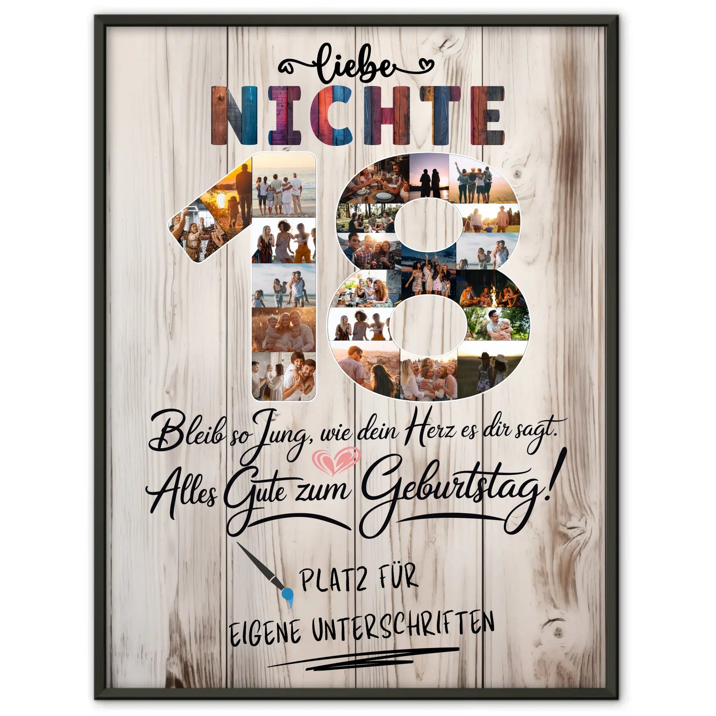 Personalisiertes Poster mit Unterschriften Nichte 18 Geburtstag Fotos