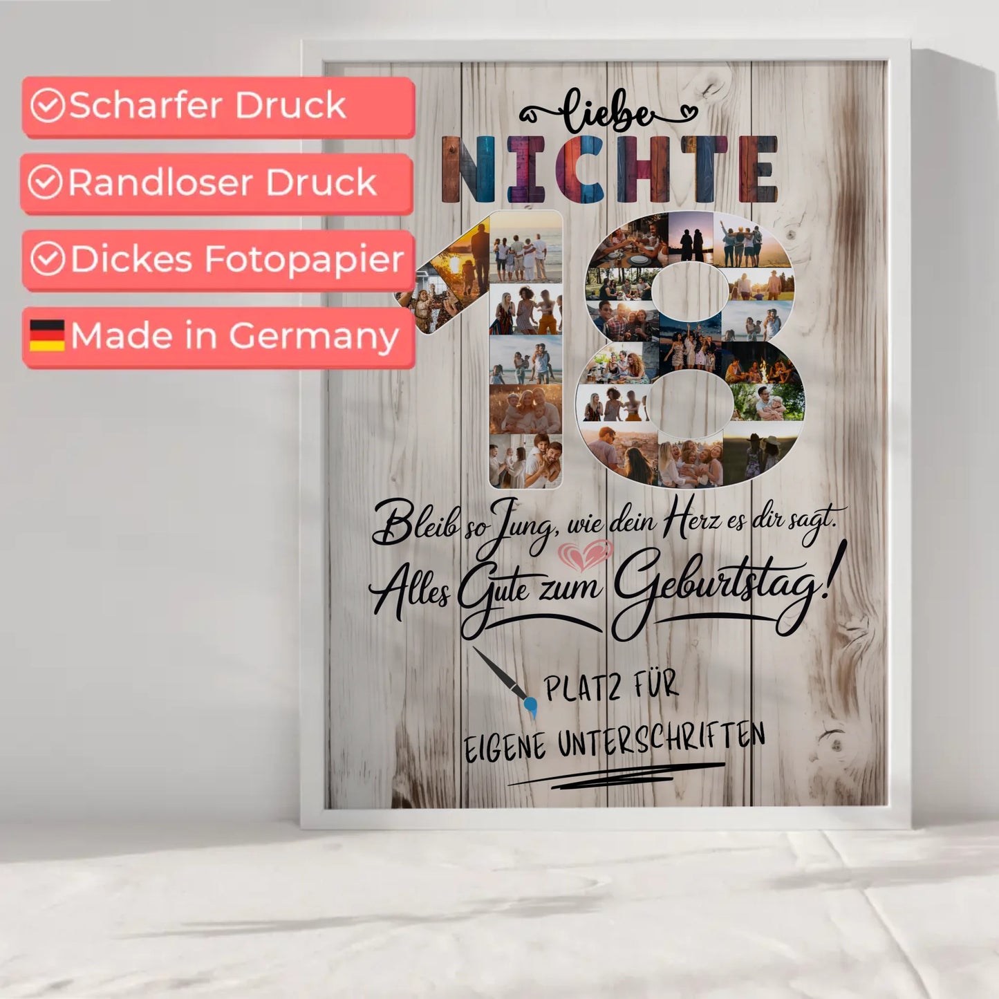 Personalisiertes Poster mit Unterschriften Nichte 18 Geburtstag Fotos