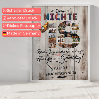Personalisiertes Poster mit Unterschriften Nichte 18 Geburtstag Fotos