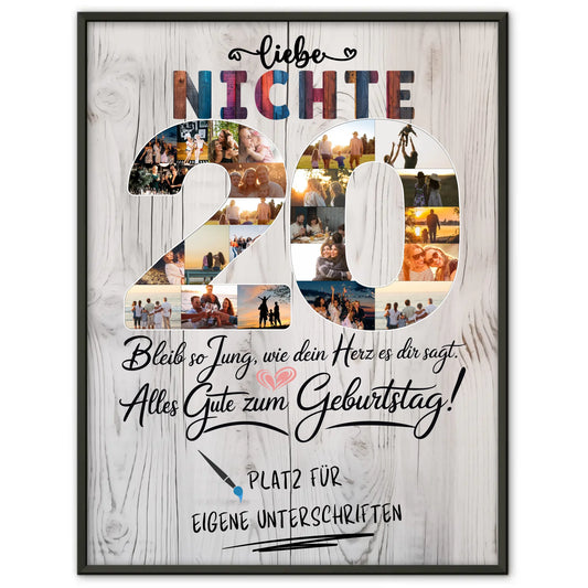 Personalisiertes Poster mit Unterschriften Nichte 20 Geburtstag Fotos
