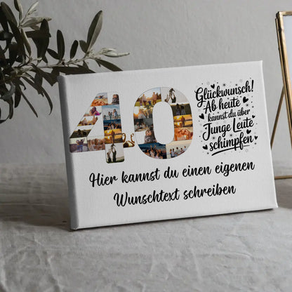Personalisierte Fotoleinwand mit Wunschtext zum 40 Geburtstag Jungen
