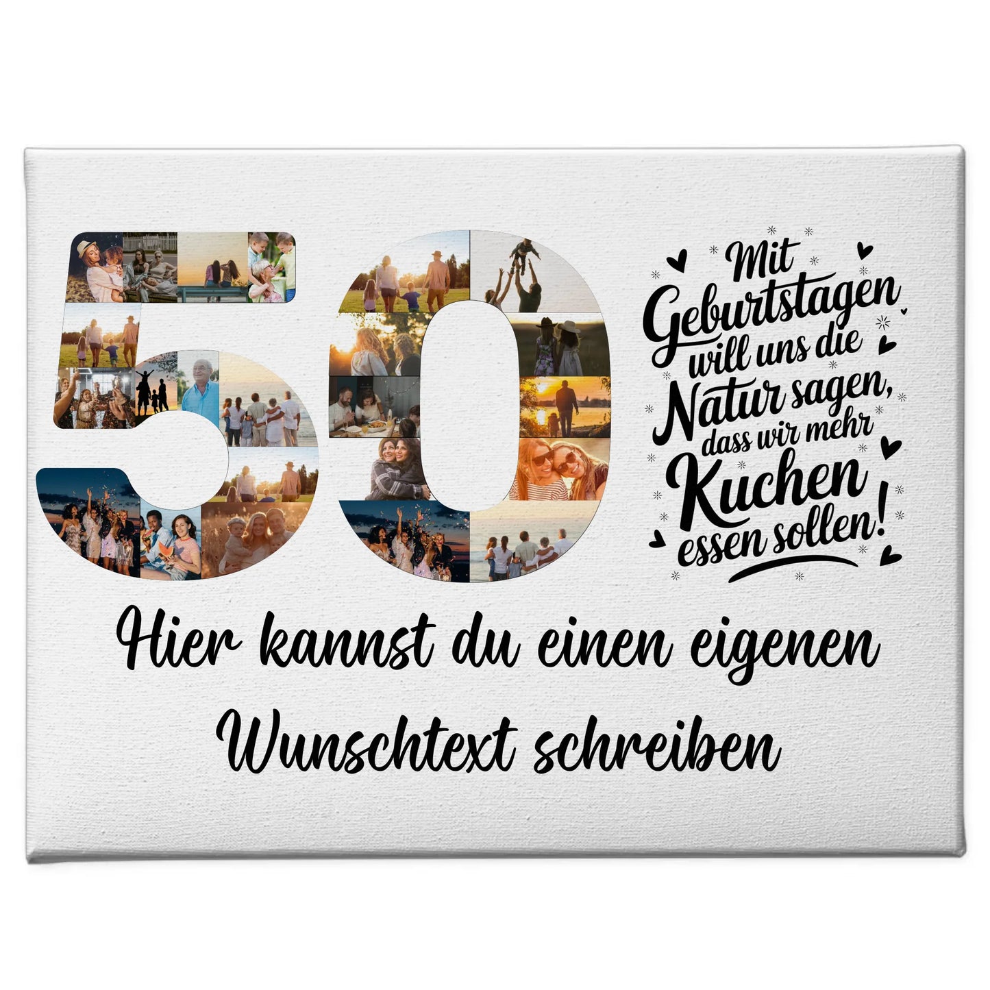 Personalisierte Fotoleinwand Wunschtext 50 Geburtstag Mehr Kuchen