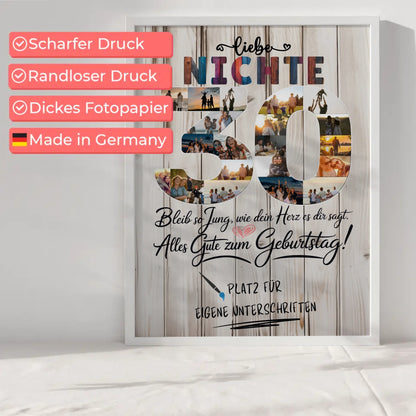 Personalisiertes Poster mit Unterschriften Nichte 30 Geburtstag Fotos