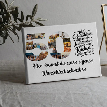 Personalisierte Fotoleinwand Wunschtext 50 Geburtstag Mehr Kuchen