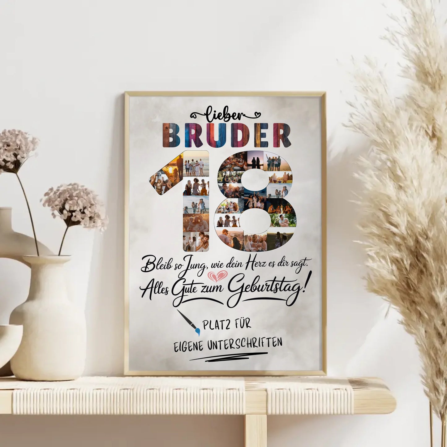 Personalisiertes Poster mit Unterschriften Bruder 18 Fotos Bleib Jung