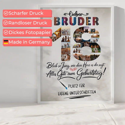 Personalisiertes Poster mit Unterschriften Bruder 18 Fotos Bleib Jung