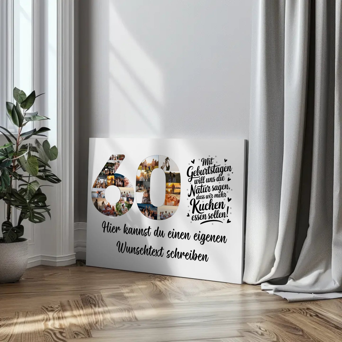 Personalisierte Fotoleinwand mit Wunschtext 60 Geburtstag Mehr Kuchen