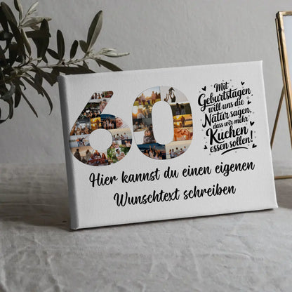 Personalisierte Fotoleinwand mit Wunschtext 60 Geburtstag Mehr Kuchen