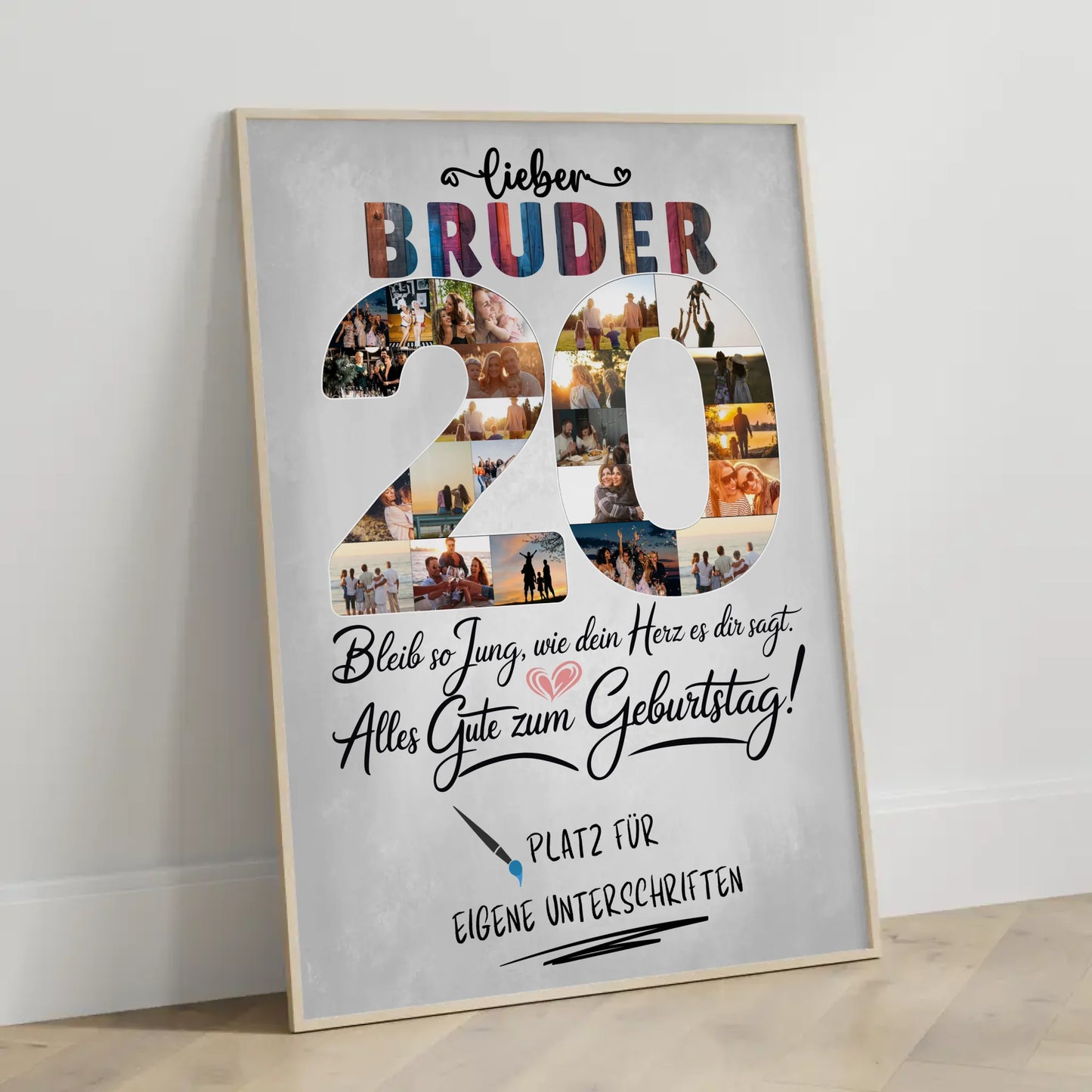 Personalisiertes Poster Bruder 20 Geburtstag mit Unterschriften Fotos