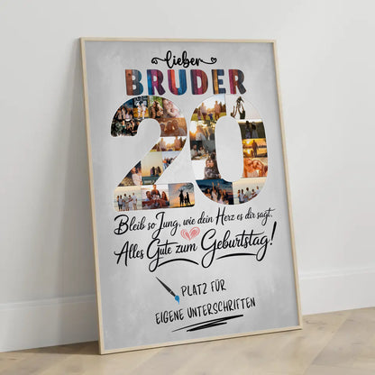 Personalisiertes Poster Bruder 20 Geburtstag mit Unterschriften Fotos
