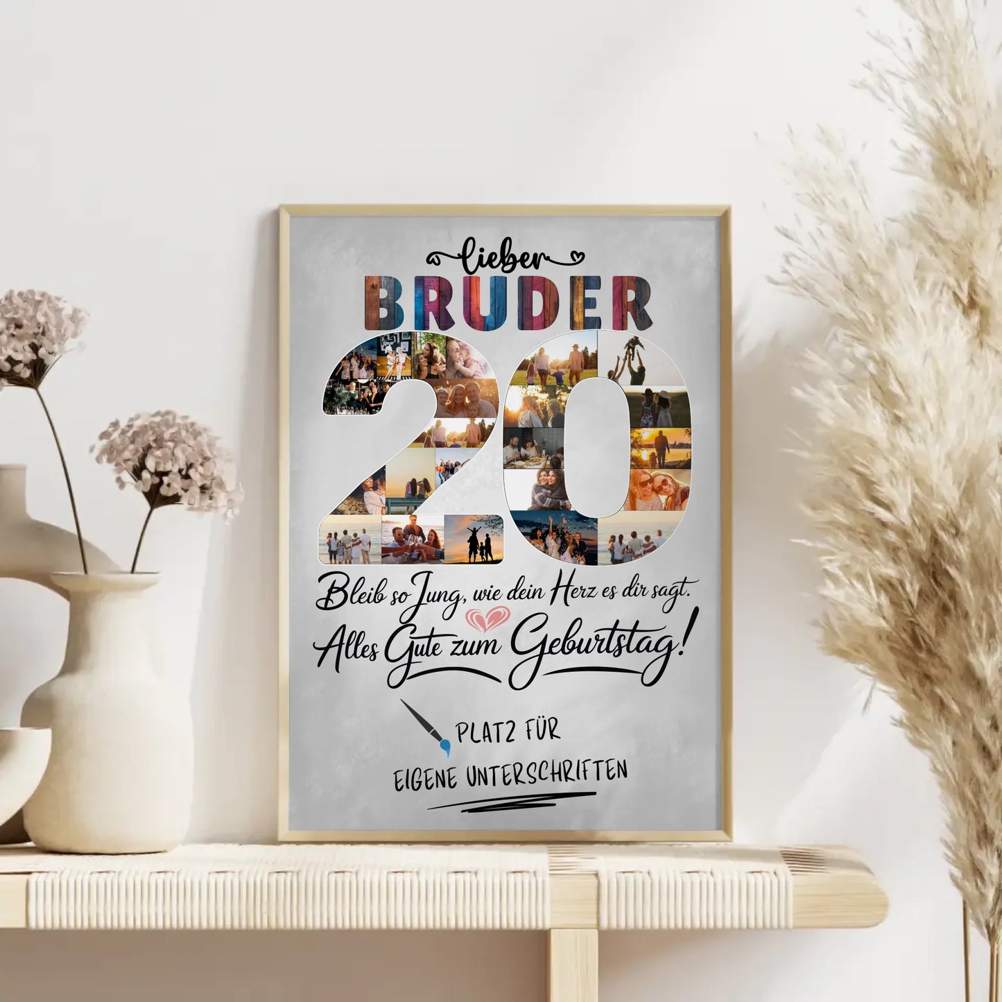 Personalisiertes Poster Bruder 20 Geburtstag mit Unterschriften Fotos