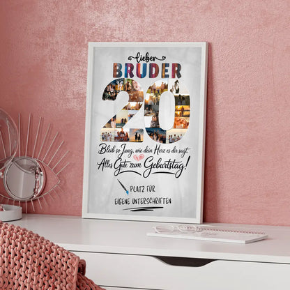 Personalisiertes Poster Bruder 20 Geburtstag mit Unterschriften Fotos