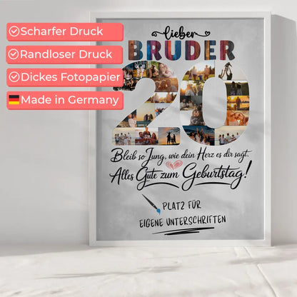 Personalisiertes Poster Bruder 20 Geburtstag mit Unterschriften Fotos