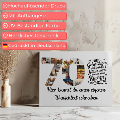 Personalisierte Fotoleinwand Wunschtext 70 Geburtstag Mehr Kuchen