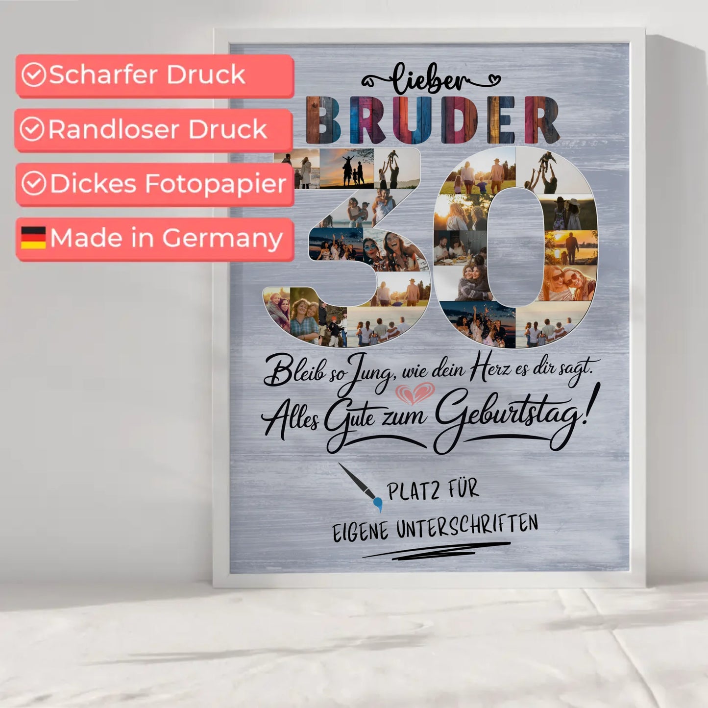 Personalisiertes Poster Bruder zum 30 Geburtstag mit Fotos