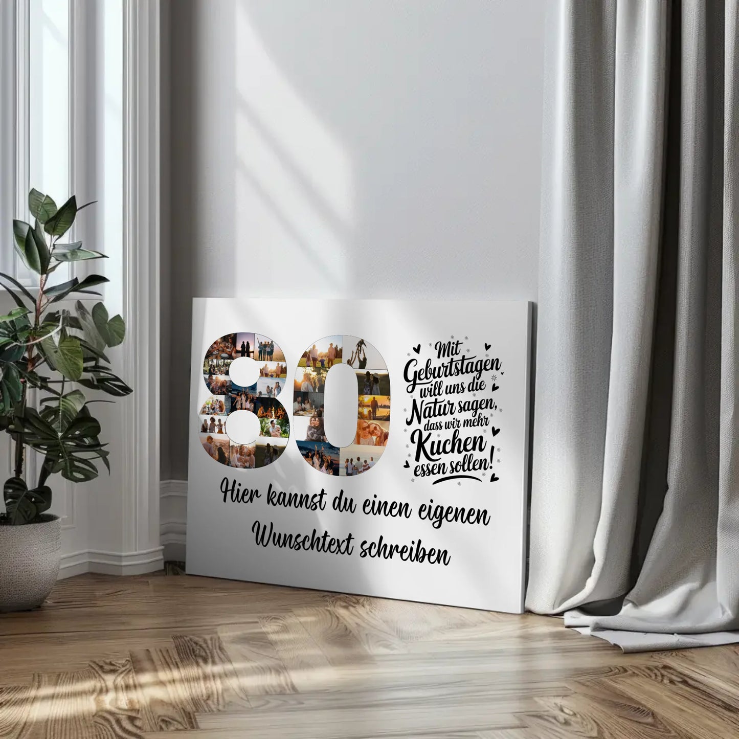 Personalisierte Fotoleinwand mit Wunschtext 80 Geburtstag Mehr Kuchen