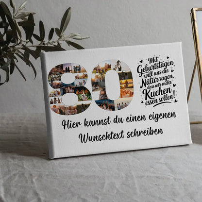 Personalisierte Fotoleinwand mit Wunschtext 80 Geburtstag Mehr Kuchen