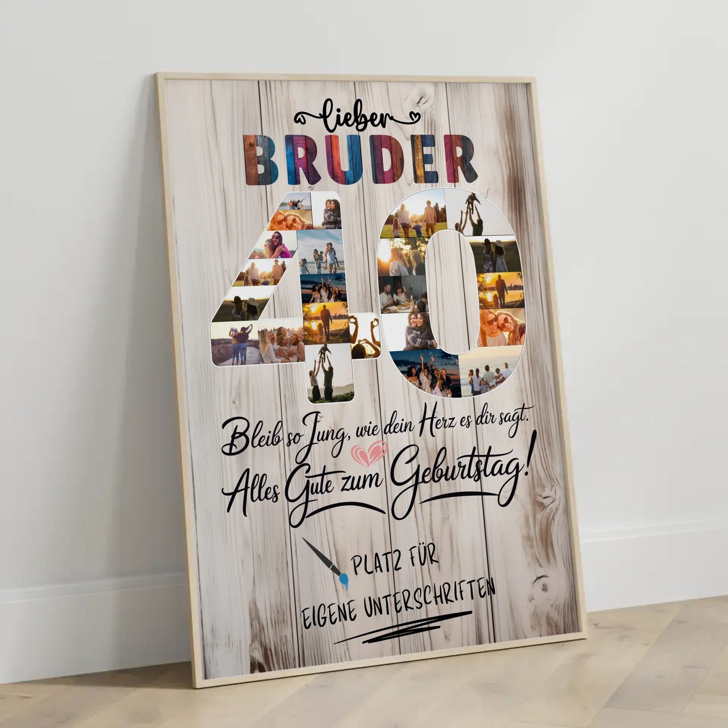 Personalisiertes Poster Bruder 40 Geburtstag mit Fotos Unterschriften