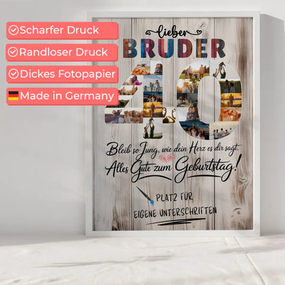 Personalisiertes Poster Bruder 40 Geburtstag mit Fotos Unterschriften
