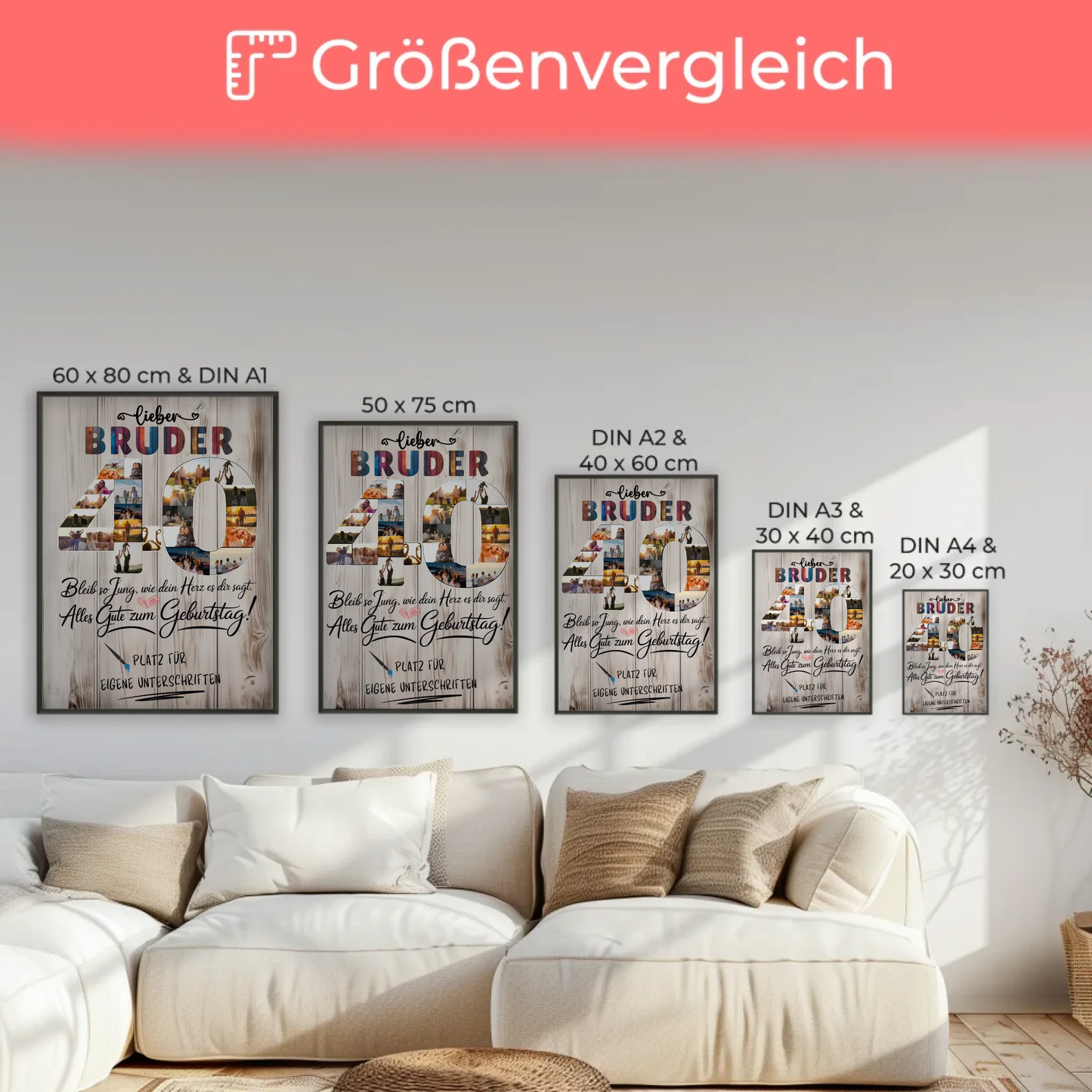 Personalisiertes Poster Bruder 40 Geburtstag mit Fotos Unterschriften
