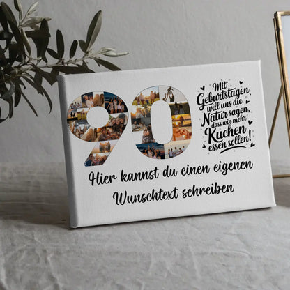 Personalisierte Fotoleinwand mit Wunschtext 90 Geburtstag Mehr Kuchen