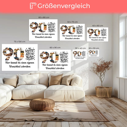 Personalisierte Fotoleinwand mit Wunschtext 90 Geburtstag Mehr Kuchen