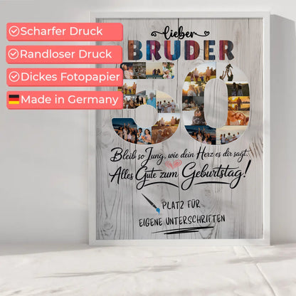 Personalisiertes Poster Bruder 50 Geburtstag mit Unterschriften Fotos