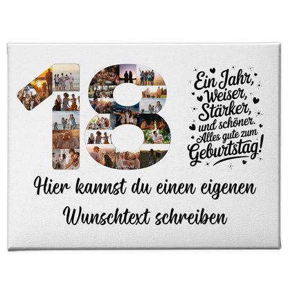 Personalisierte Fotoleinwand Wunschtext 18 Geburtstag Weiser Stärker