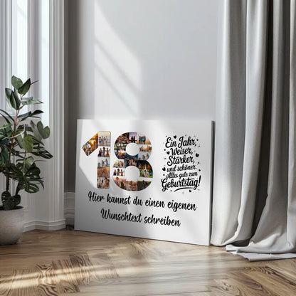 Personalisierte Fotoleinwand Wunschtext 18 Geburtstag Weiser Stärker