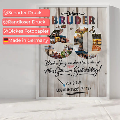 Personalisiertes Poster mit Unterschriften Bruder 60 Geburtstag Fotos Bleib Jung