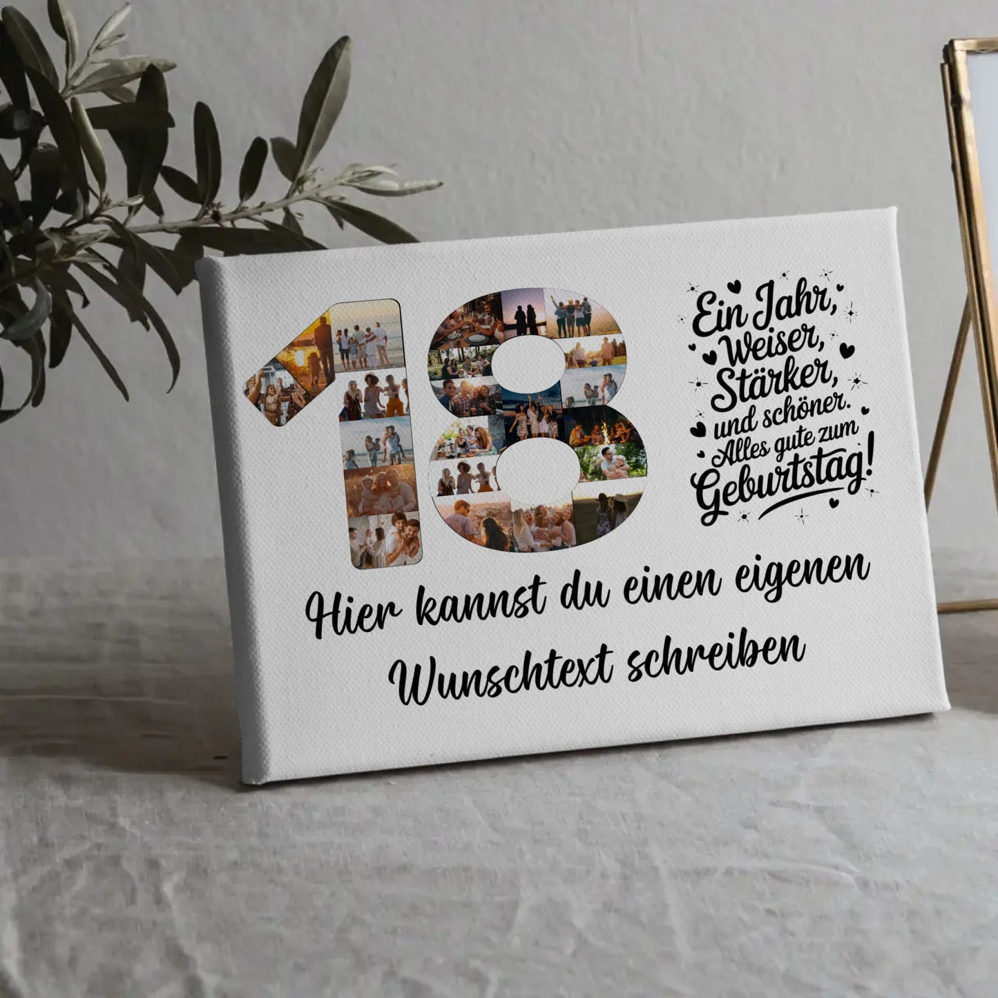 Personalisierte Fotoleinwand Wunschtext 18 Geburtstag Weiser Stärker