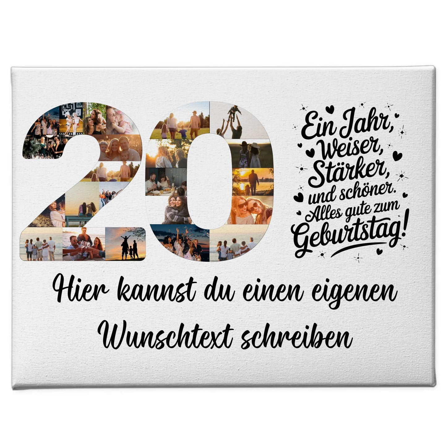 Personalisierte Fotoleinwand Wunschtext 20 Geburtstag Weiser Stärker