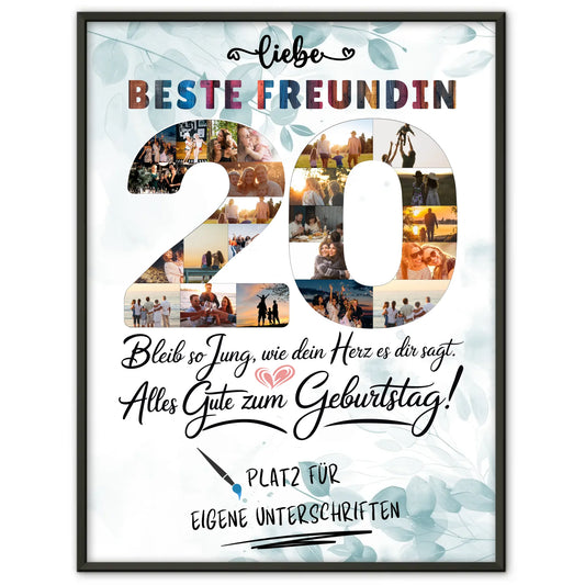 Personalisiertes Poster mit Unterschriften Beste Freundin 20 Geburtstag Fotos Bleib Jung