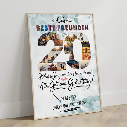 Personalisiertes Poster mit Unterschriften Beste Freundin 20 Geburtstag Fotos Bleib Jung