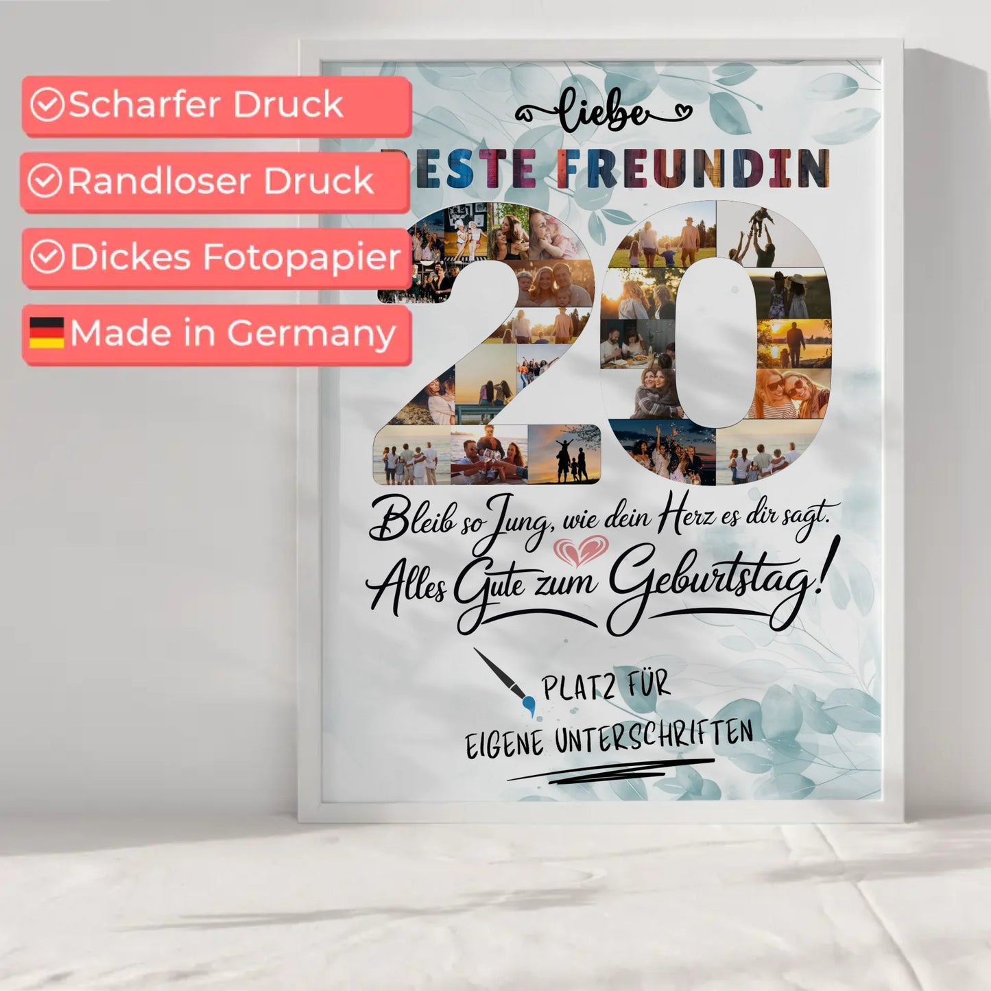 Personalisiertes Poster mit Unterschriften Beste Freundin 20 Geburtstag Fotos Bleib Jung