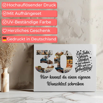 Personalisierte Fotoleinwand mit Wunschtext 30 Geburtstag Weiser und Stärker