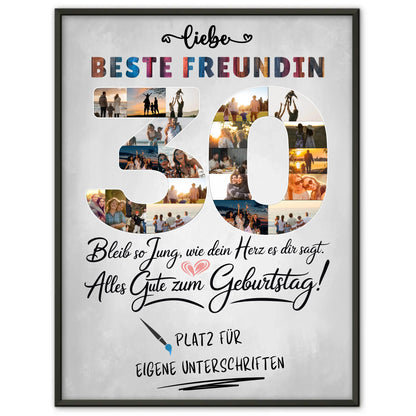 Personalisiertes Poster mit Unterschriften Beste Freundin 30 Geburtstag Fotos Bleib Jung