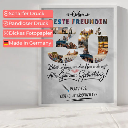 Personalisiertes Poster mit Unterschriften Beste Freundin 30 Geburtstag Fotos Bleib Jung