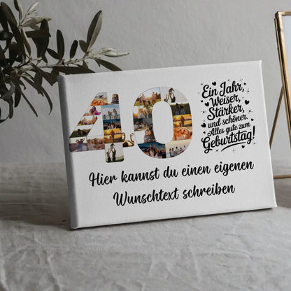 Personalisierte Fotoleinwand Wunschtext 40 Geburtstag Weiser Staerker