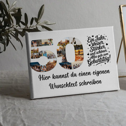 Personalisierte Fotoleinwand Wunschtext 50 Geburtstag Weiser Staerker