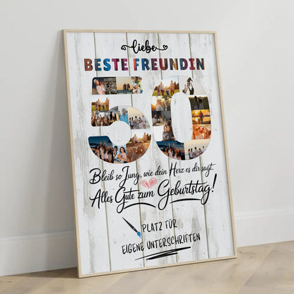 Personalisiertes Poster mit Unterschriften Beste Freundin 50 Geburtstag Fotos Bleib Jung