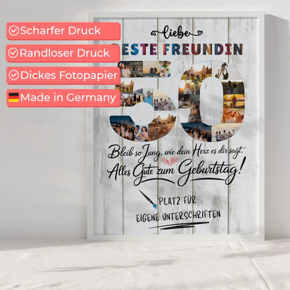 Personalisiertes Poster mit Unterschriften Beste Freundin 50 Geburtstag Fotos Bleib Jung