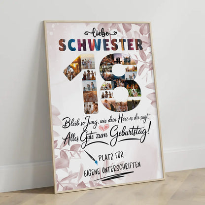Personalisiertes Poster mit Unterschriften für Schwester 18 Geburtstag Fotos