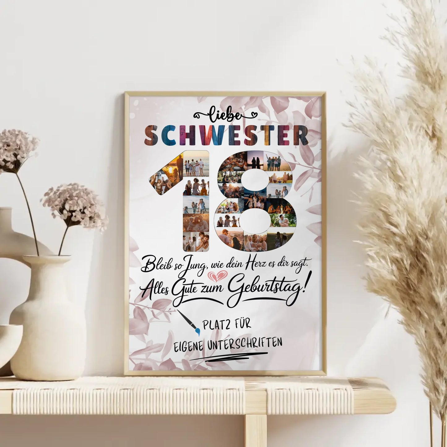 Personalisiertes Poster mit Unterschriften für Schwester 18 Geburtstag Fotos
