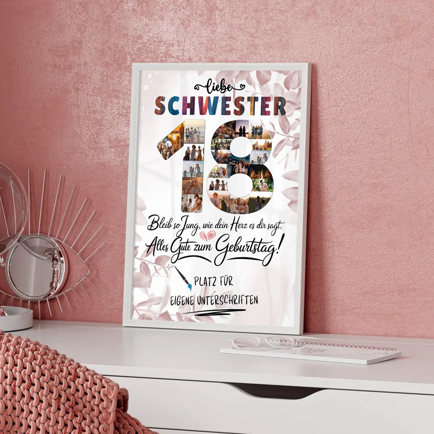 Personalisiertes Poster mit Unterschriften für Schwester 18 Geburtstag Fotos
