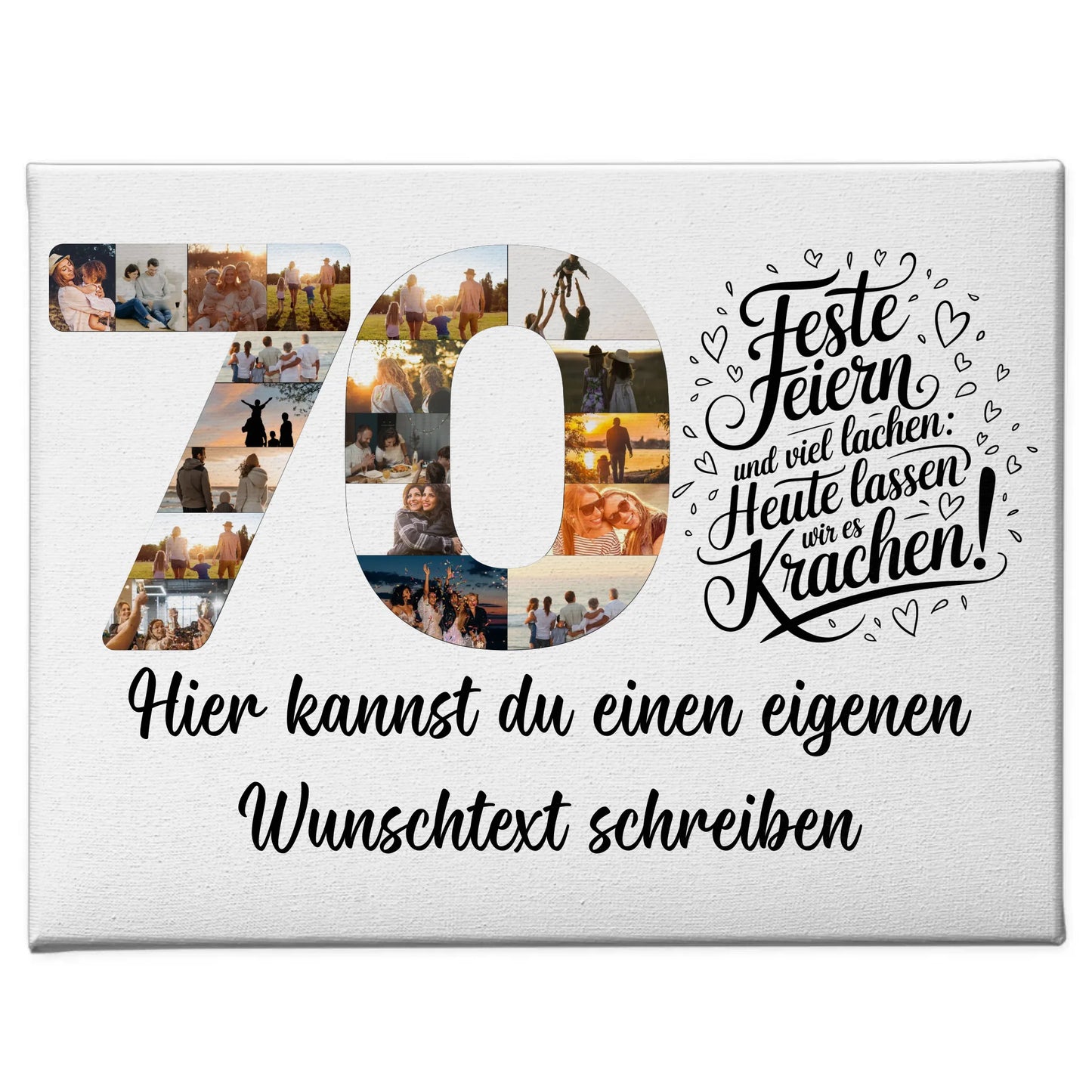 Personalisierte Fotoleinwand mit Wunschtext zum 70 Geburtstag feiern