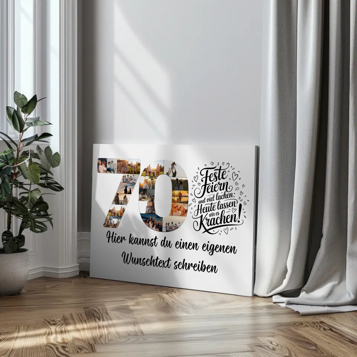 Personalisierte Fotoleinwand mit Wunschtext zum 70 Geburtstag feiern
