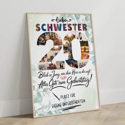 Personalisiertes Poster mit Unterschriften Schwester zum 20 Geburtstag Fotos