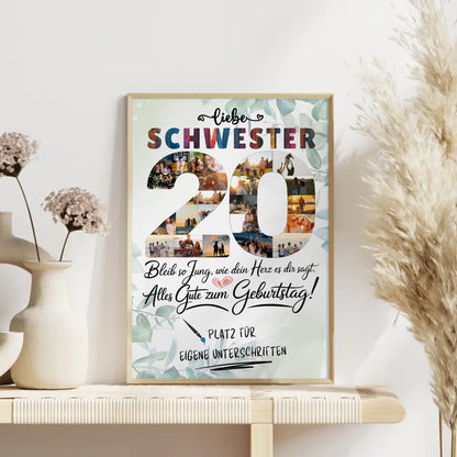 Personalisiertes Poster mit Unterschriften Schwester zum 20 Geburtstag Fotos