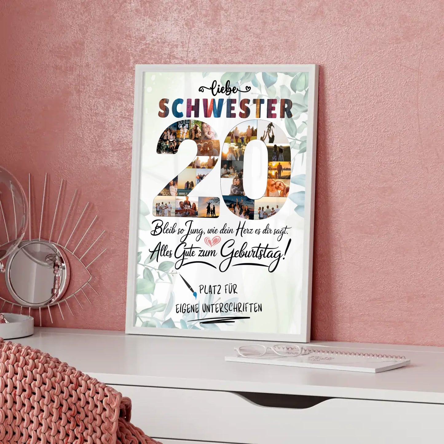 Personalisiertes Poster mit Unterschriften Schwester zum 20 Geburtstag Fotos